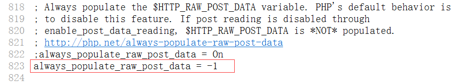在php.ini文件中设置：always_populate_raw_post_data = -1