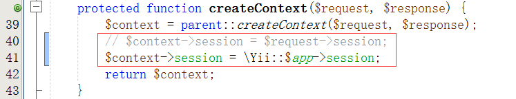 // $context->session = $request->session; $context->session = \Yii::$app->session;