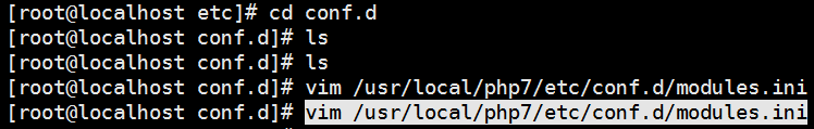 安装完成后，编辑 /usr/local/php7/etc/conf.d/modules.ini 文件