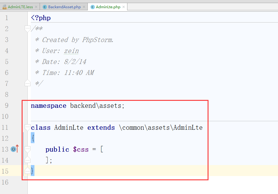 新建：\backend\assets\AdminLte.php，继承至 \common\assets\AdminLte，设置$css为空数组，因为需要设置less变量，重新生成对应的CSS文件，所以默认的CSS文件需要去掉