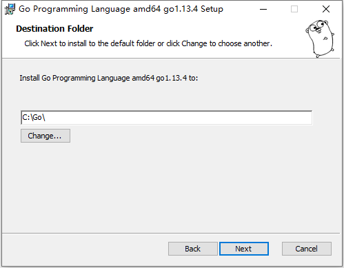 将 Go 编程语言 amd64 go1.13.4 安装到：，使用默认值：C:\Go\