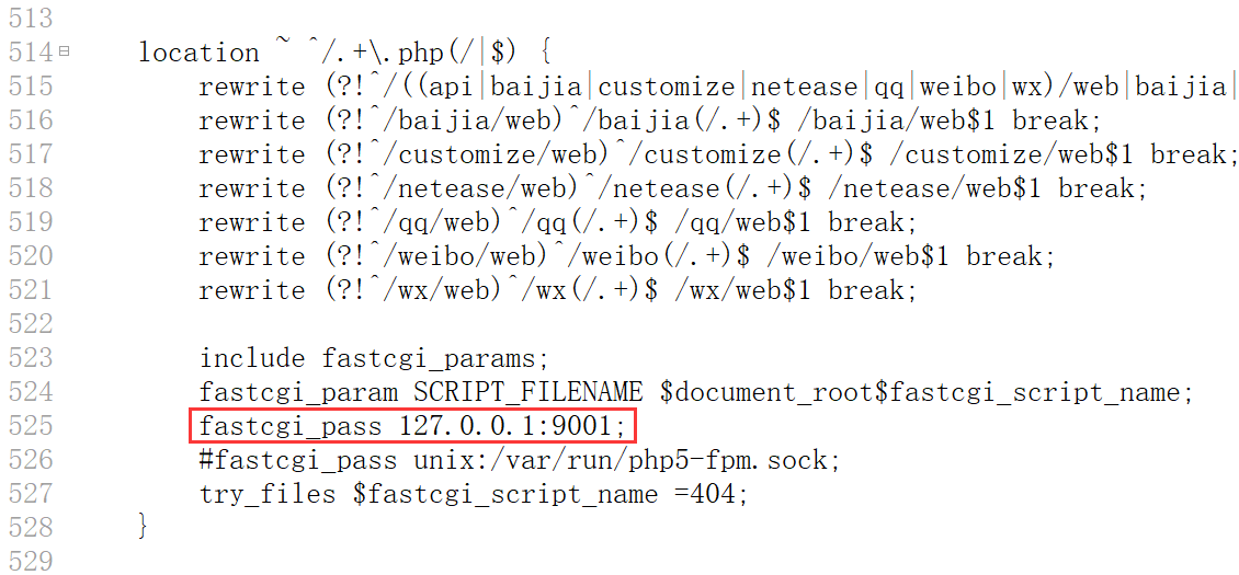 编辑 Nginx 配置文件，复制 server：API 为 server：LOCALHOST API。调整 fastcgi_pass 127.0.0.1:9001