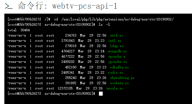 进入目录：/usr/local/php/lib/php/extensions/no-debug-non-zts-20190902/，查看扩展包，zip、gd 扩展不存在。