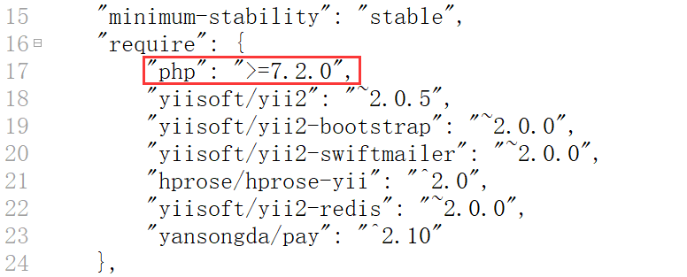 由于 /vendor 已经放入 Git 仓库中。编辑 composer.json："php": ">=7.2.0",。