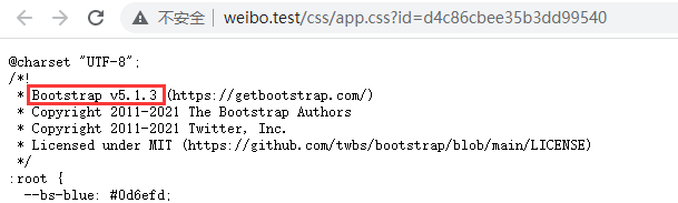查看 app.css 的源码，确认 Bootstrap 版本号：Bootstrap v5.1.3。