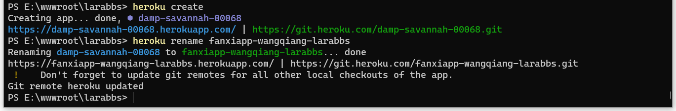 使用 heroku create 命令在 Heroku 上创建一个新应用。使用 heroku rename 来对应用名称进行更改。