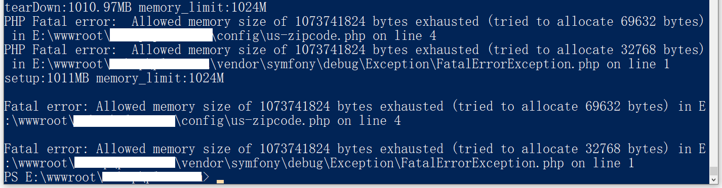 在 Laravel 6 中运行 phpunit 时报错：PHP Fatal error:  Allowed memory size of 1073741824 bytes exhausted (tried to allocate 69632 bytes)