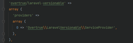 在项目中查找代码：LaravelVersionable，发现 文件  /bootstrap/cache/packages.phpunit.php 中存在：Overtrue\\LaravelVersionable\\ServiceProvider 