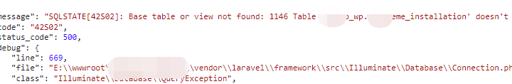 获取关联属性时报错：SQLSTATE[42S02]: Base table or view not found: 1146 Table 'object_wp.wp_theme_installation' doesn't exist