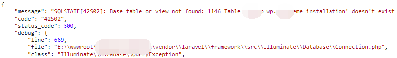 获取关联属性时报错：SQLSTATE[42S02]: Base table or view not found: 1146 Table 'object_wp.wp_theme_installation' doesn't exist 