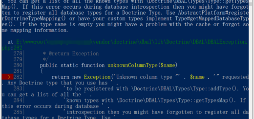 执行迁移时报错，Doctrine\DBAL\Exception : Unknown column type "tinyinteger" requested.
