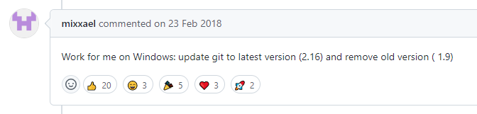 参考：https://github.com/glennhickey/progressiveCactus/issues/93 。Work for me on Windows: update git to latest version (2.16) and remove old version ( 1.9)