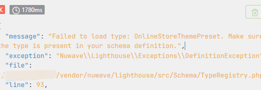 仅在 Linux 中报错：Failed to load type: OnlineStoreThemePreset. Make sure the type is present in your schema definition.。在本地 Windows 10 环境中是可用的