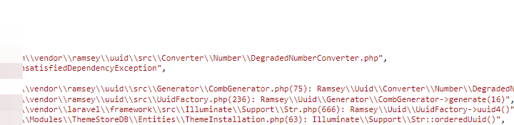 在 Laravel 6 中，报错：E:\\wwwroot\\object\\vendor\\ramsey\\uuid\\src\\Converter\\Number\\DegradedNumberConverter.php", "class": "Ramsey\\Uuid\\Exception\\UnsatisfiedDependencyException