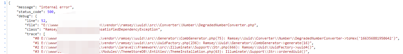 在 Laravel 6 中，报错：E:\\wwwroot\\object\\vendor\\ramsey\\uuid\\src\\Converter\\Number\\DegradedNumberConverter.php",         "class": "Ramsey\\Uuid\\Exception\\UnsatisfiedDependencyException