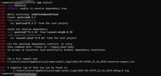 在 Laravel 6 中，安装 Laravel Mix 时（npm install），报错：npm ERR! ERESOLVE unable to resolve dependency tree