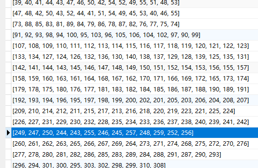 json 字段中存储的是数组格式，值示例：[249, 247, 250, 244, 243, 255, 246, 245, 257, 248, 259, 252, 256]
