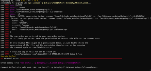 执行 shopify upgrade，以将 Shopify CLI 更新至最新版本，报错：Error: EACCES: permission denied, rename '/usr/lib/node_modules/@shopify/cli' -> '/usr/lib/node_modules/@shopify/.cli-9RdBklQd'