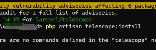 在 Laravel 9 中，执行：php artisan telescope:install 时报错：ERROR There are no commands defined in the "telescope" namespace.