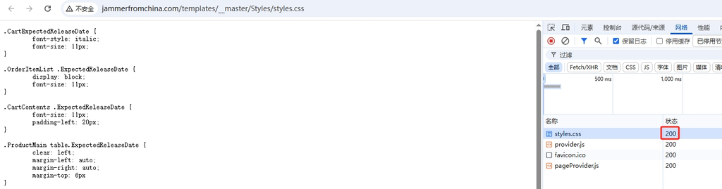 但是,将状态为:(已屏蔽:mixed-content) 的 css 文件的网址在新标签页中打开,状态是 200