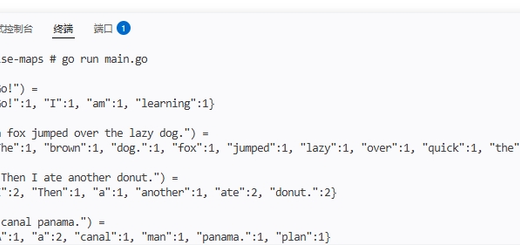 完善代码后，运行程序，wc.Test函数会自动执行一系列测试用例，验证WordCount函数的正确性