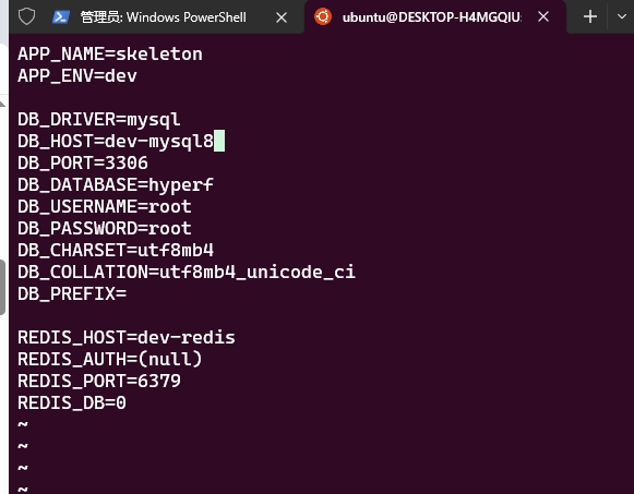 修改 Hyperf 配置,让它连到 Redis / MySQL。修改 Redis 配置,打开文件:.env ,修改相关变量。
