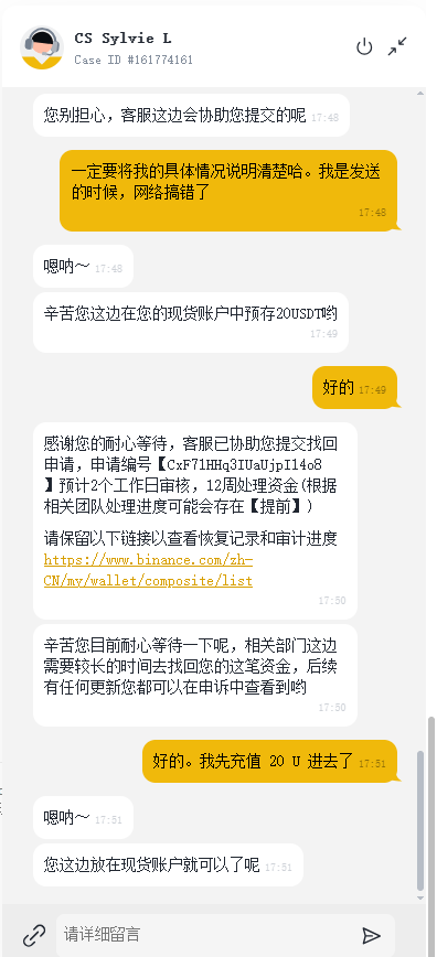 如图10:客服确认已协助提交找回申请,申请编号 CxF71HHq3lUaUjpl14o8