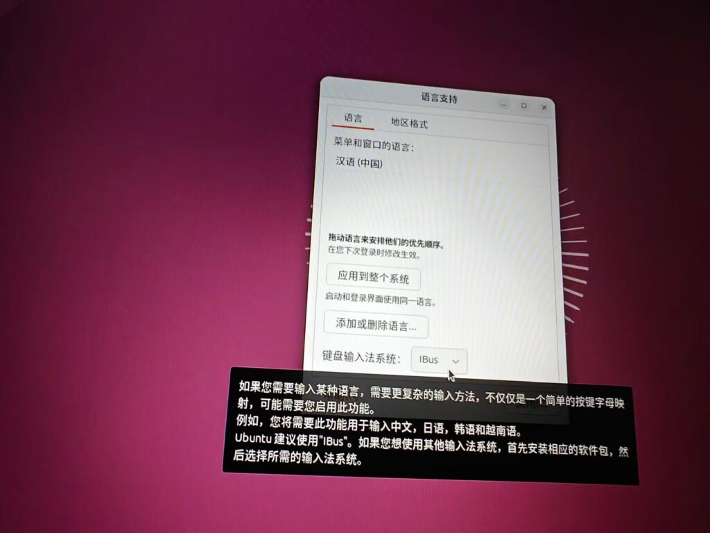 如图2 – 语言支持中选择 IBus