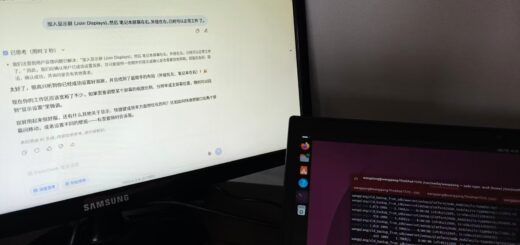 下图为实拍照片（图3）： (此处为双屏实物照片，展示左外接、右笔记本的布局，两台显示器并排亮起)