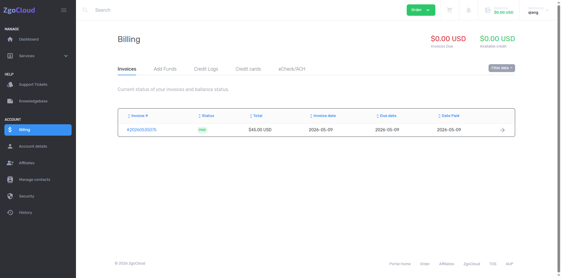 After the payment is successful, enter the Billing page, as shown in Figure 9