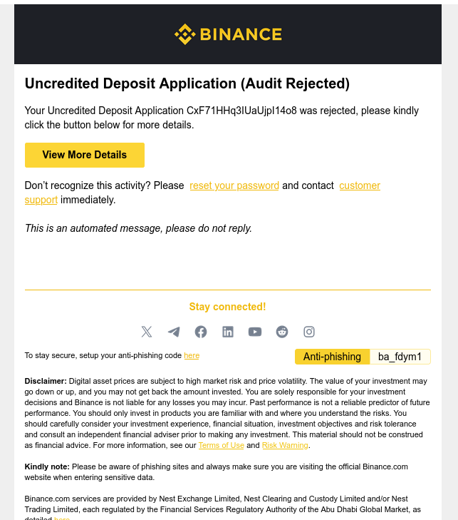 Uncredited Deposit Application (Audit Rejected)