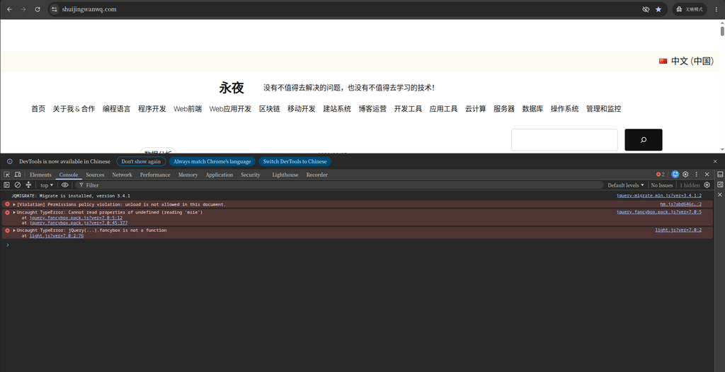 最近，我在检查我的 WordPress 网站时，发现浏览器开发者工具的控制台里出现了几个令人不安的红色错误信息：
