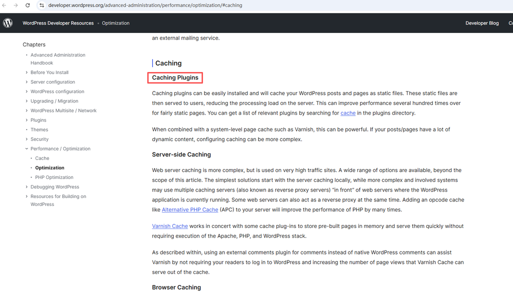 了解有关页面缓存的更多信息(在新窗口中打开)https://developer.wordpress.org/advanced-administration/performance/optimization/#caching 如图2