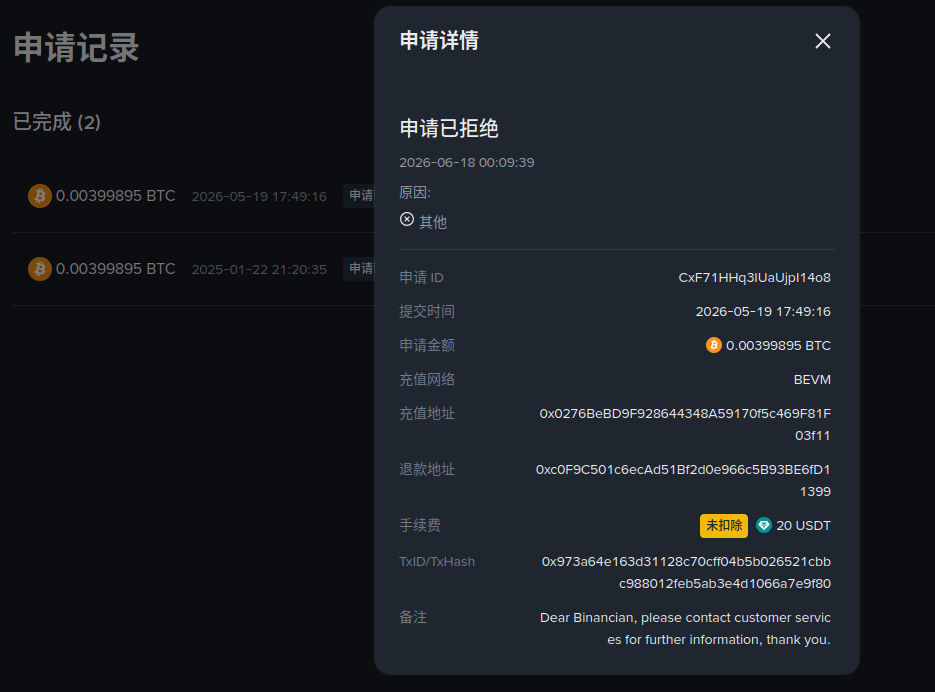 官方备注:Dear Binancian, please contact customer services for further information, thank you.
