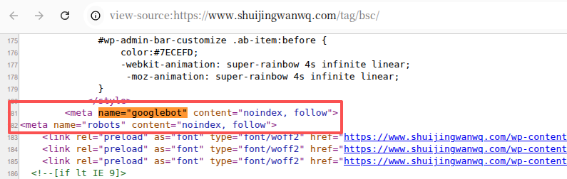 /tag/bsc/ 网页源代码中成功出现 noindex 标签