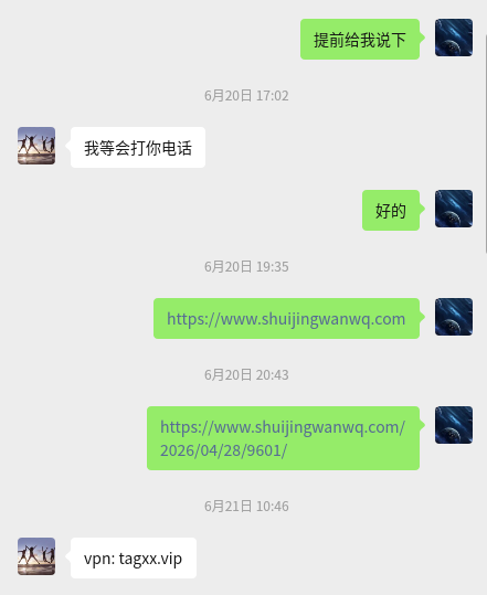 [截图1：微信聊天记录：同学发来“vpn: tagxx.vip”]